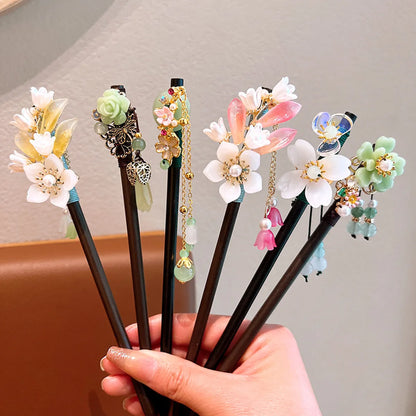 Women'S Ethnic Style Simple Style Flower Wood Inlay Artificial Gemstones Rhinestones Hairpin