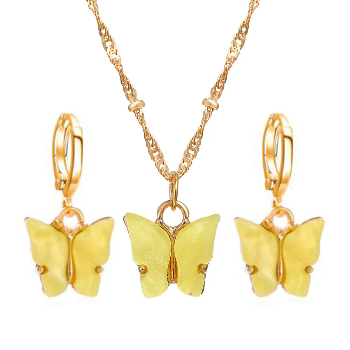 Women's Fashion Butterfly Arylic Alloy Earrings Necklace Splicing No Inlaid Jewelry Sets