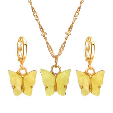 Women's Fashion Butterfly Arylic Alloy Earrings Necklace Splicing No Inlaid Jewelry Sets