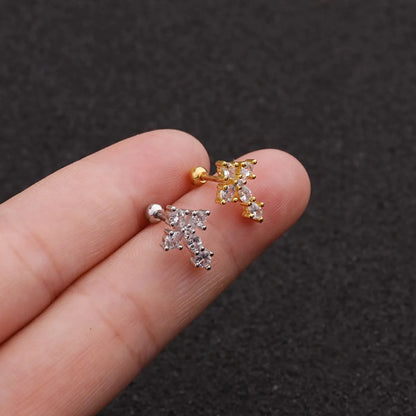 Women's Fashion Cross Metal Zircon Ear Studs Inlaid Zircon Stainless Steel Earrings