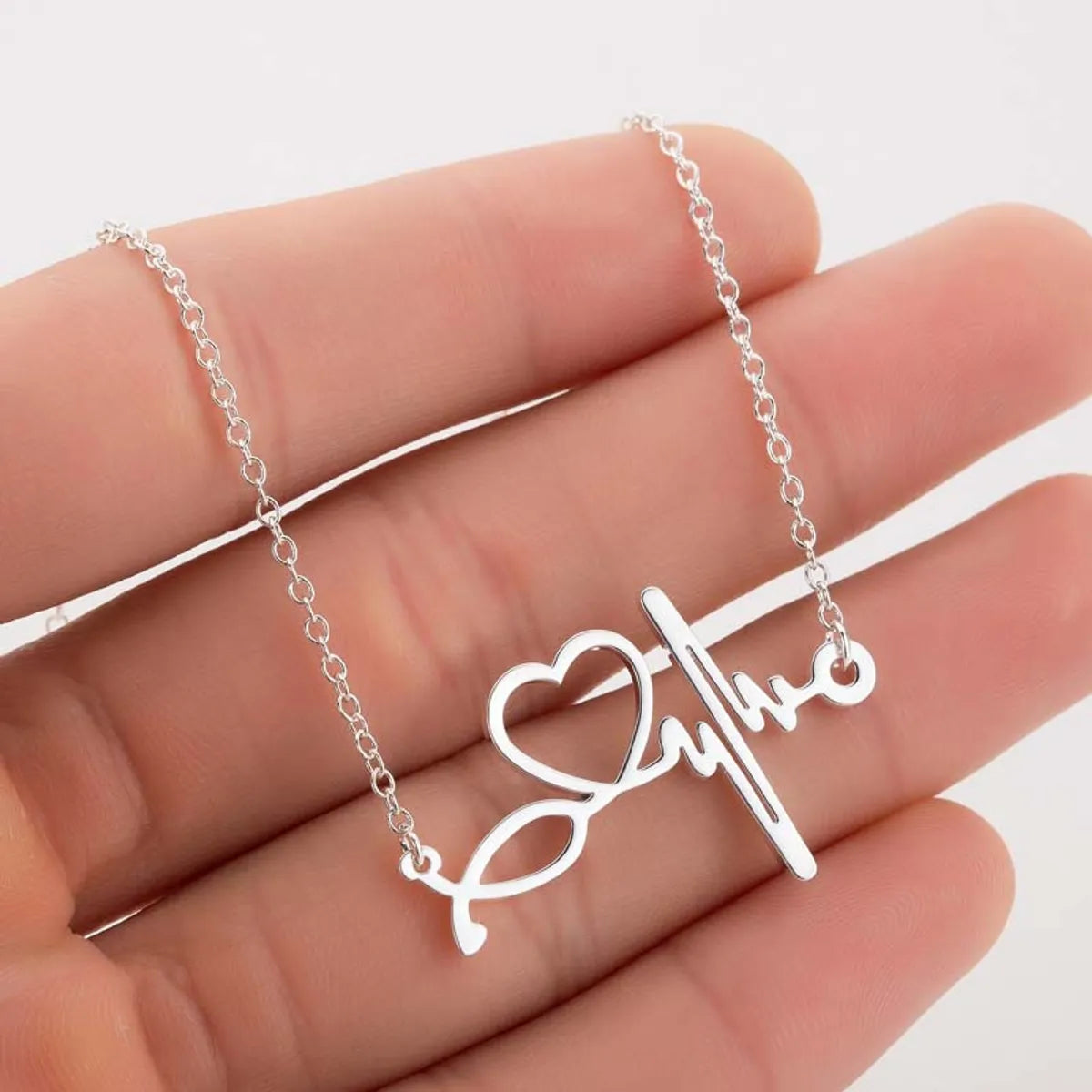 Women's Fashion Electrocardiogram Stainless Steel Pendant Necklace Plating Stainless Steel Necklaces