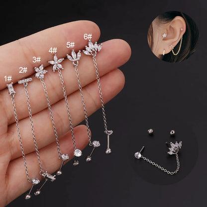 Fashion Flower Plating Stainless Steel Artificial Gemstones Ear Bone Stud