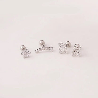 Women's Fashion Flowers Butterfly Metal Ear Studs Plating Inlay Zircon