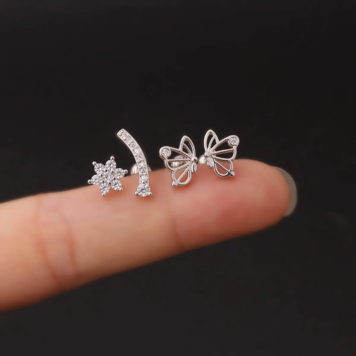 Women's Fashion Flowers Butterfly Metal Ear Studs Plating Inlay Zircon