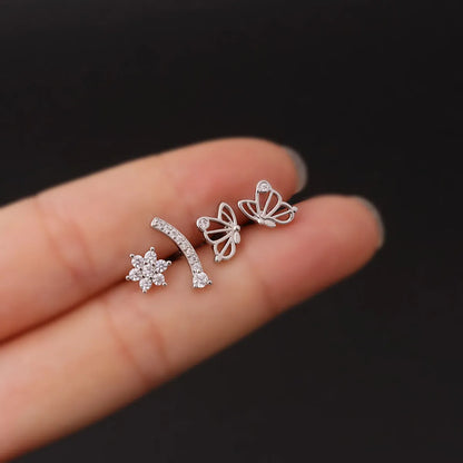 Women's Fashion Flowers Butterfly Metal Ear Studs Plating Inlay Zircon