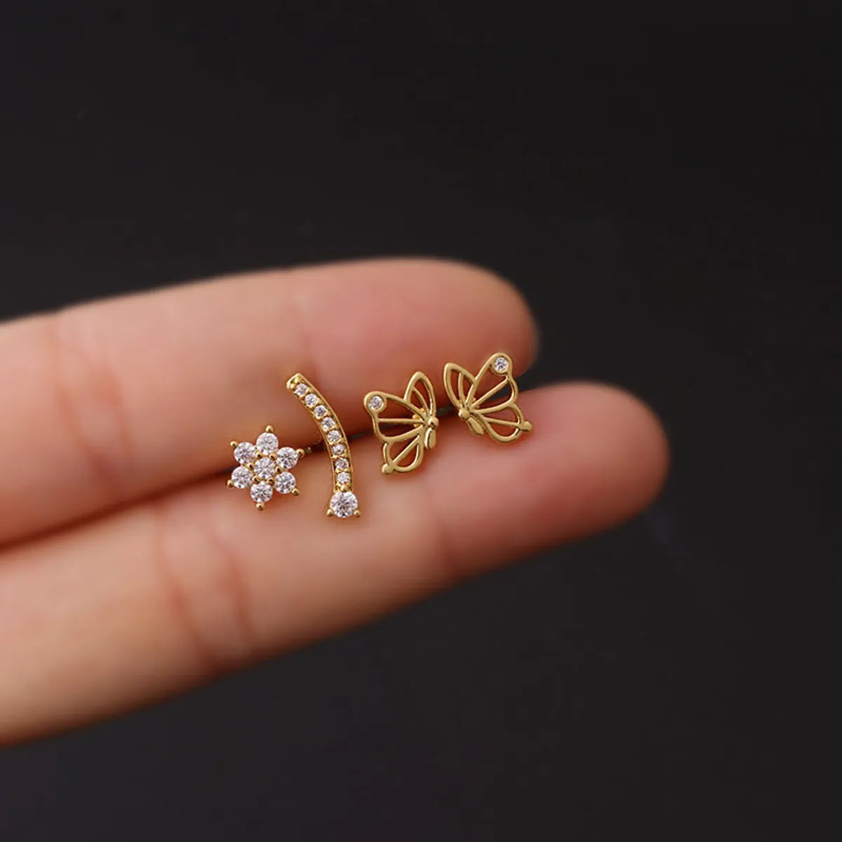 Women's Fashion Flowers Butterfly Metal Ear Studs Plating Inlay Zircon