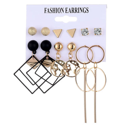 Women'S Fashion Geometric Alloy Artificial Gemstones Earrings Pearl Plating Metal Drop Earrings