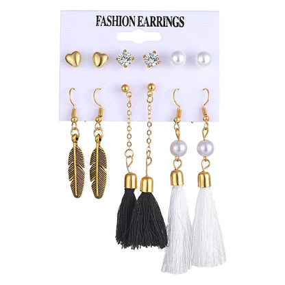 Women'S Fashion Geometric Alloy Artificial Gemstones Earrings Pearl Plating Metal Drop Earrings