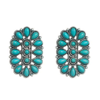 Women's Fashion Geometric Alloy Earrings Inlaid Turquoise Alloy Turquoise Stud Earrings