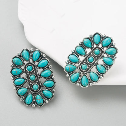 Women's Fashion Geometric Alloy Earrings Inlaid Turquoise Alloy Turquoise Stud Earrings