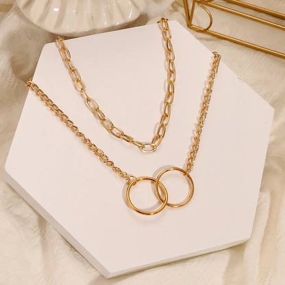 Korean Jewelry Cross-Border European And  Ring Bronze Beads Multi-Layer Geometric Hexagonal Circle Arrow Necklace