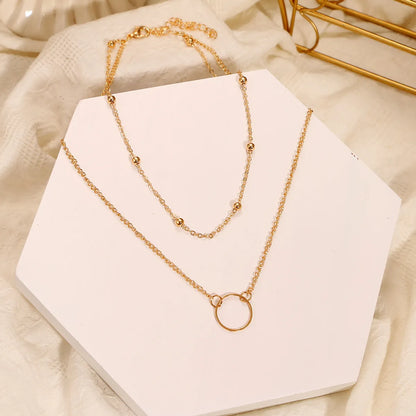 Korean Jewelry Cross-Border European And  Ring Bronze Beads Multi-Layer Geometric Hexagonal Circle Arrow Necklace