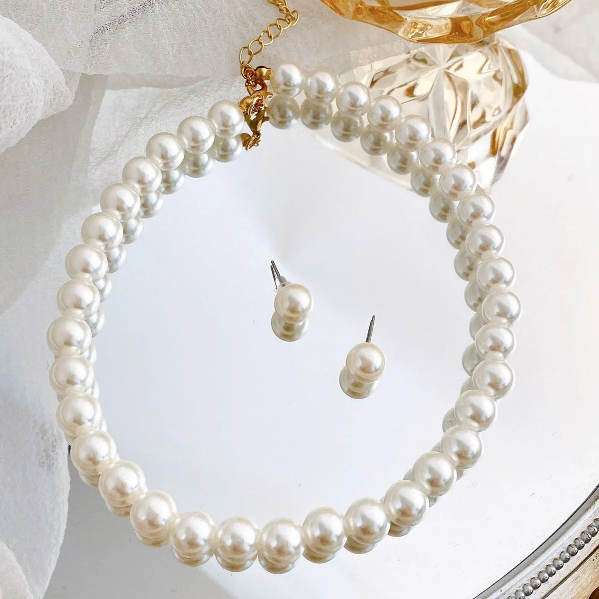 Women'S Fashion Geometric Imitation Pearl Alloy Earrings Necklace No Inlaid Jewelry Sets