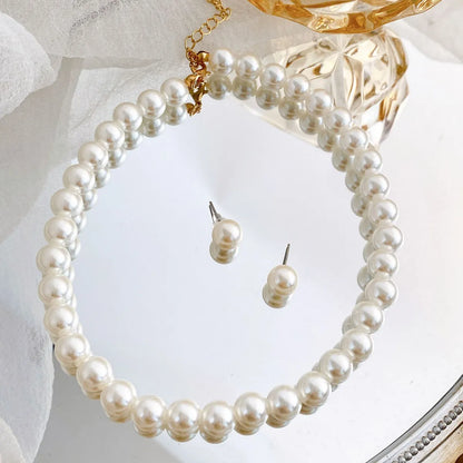 Women'S Fashion Geometric Imitation Pearl Alloy Earrings Necklace No Inlaid Jewelry Sets