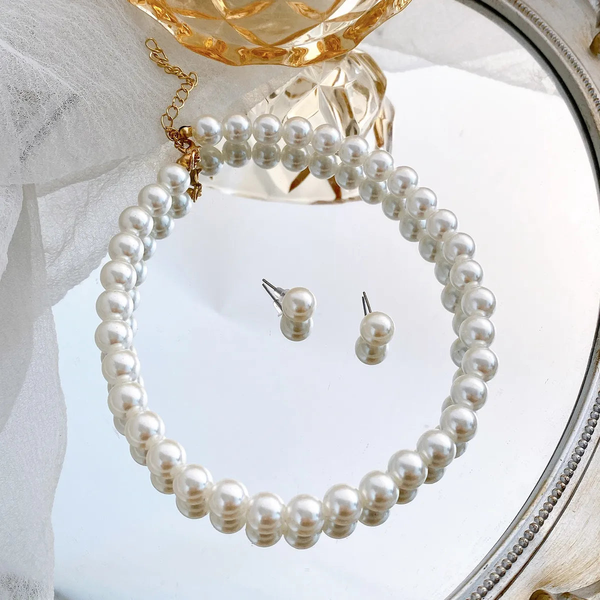 Women'S Fashion Geometric Imitation Pearl Alloy Earrings Necklace No Inlaid Jewelry Sets