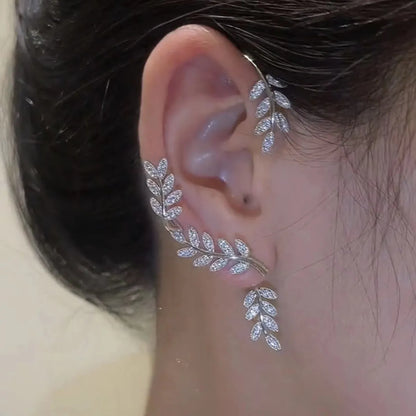 Women'S Fashion Geometric Leaves Alloy Rhinestones Earrings Rhinestone Plating Metal Clip&Cuff Earrings