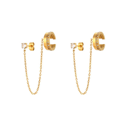 Fashion Geometric Geometry Plating Metal 304 Stainless Steel Zircon 18K Gold Plated Earrings