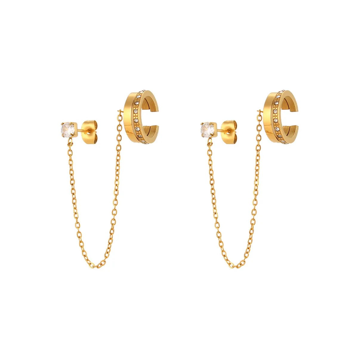 Fashion Geometric Geometry Plating Metal 304 Stainless Steel Zircon 18K Gold Plated Earrings