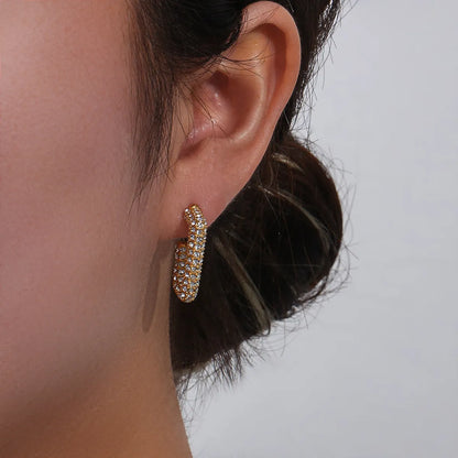 Fashion Geometric Plating Metal Stainless Steel Zircon Gold Plated Earrings