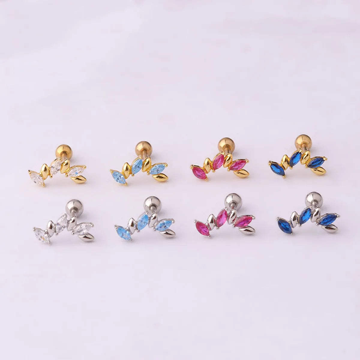 Women's Fashion Geometric Stainless Steel Metal Ear Studs Plating Inlay Zircon