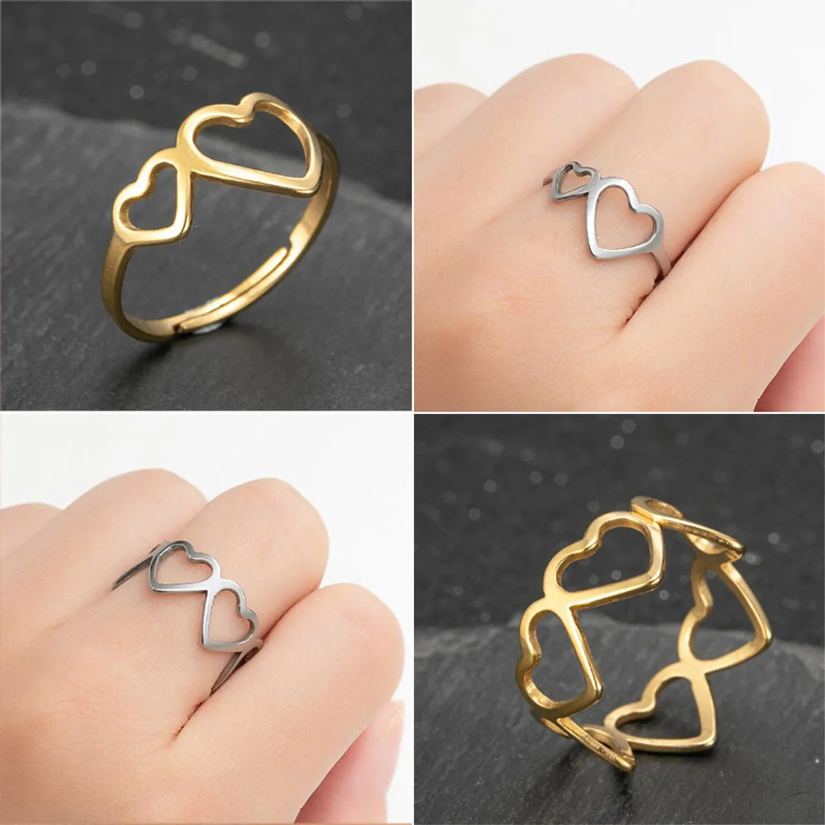 Wholesale Jewelry Fashion Heart 201 Stainless Steel No Inlaid 18K Gold Plated