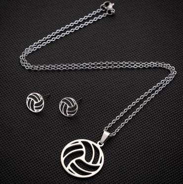 Women's Fashion Korean Style Volleyball Stainless Steel Alloy Pendant Necklace Ear Studs Plating Jewelry Sets