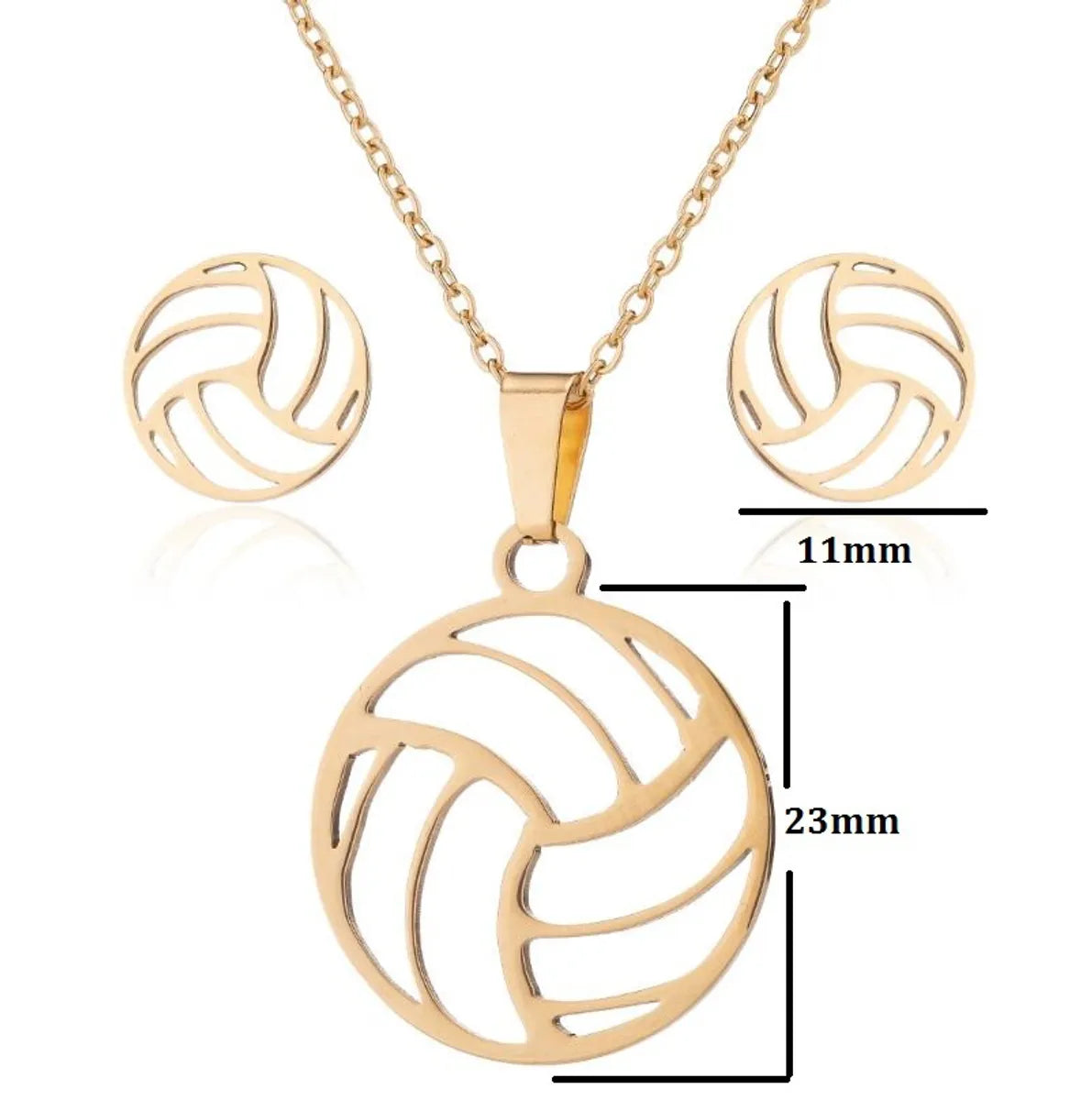 Women's Fashion Korean Style Volleyball Stainless Steel Alloy Pendant Necklace Ear Studs Plating Jewelry Sets