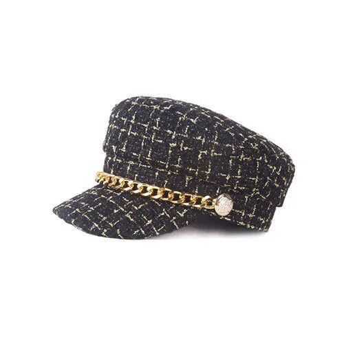 Women'S Fashion Lattice Chain Curved Eaves Beret Hat