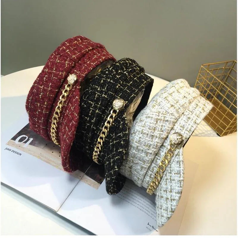 Women'S Fashion Lattice Chain Curved Eaves Beret Hat