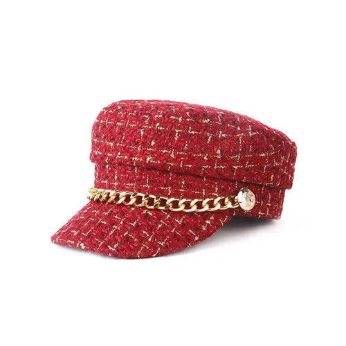 Women'S Fashion Lattice Chain Curved Eaves Beret Hat