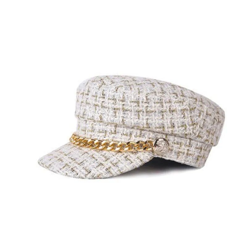 Women'S Fashion Lattice Chain Curved Eaves Beret Hat