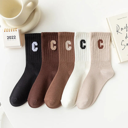 Women'S Fashion Letter Solid Color Cotton Crew Socks A Pair