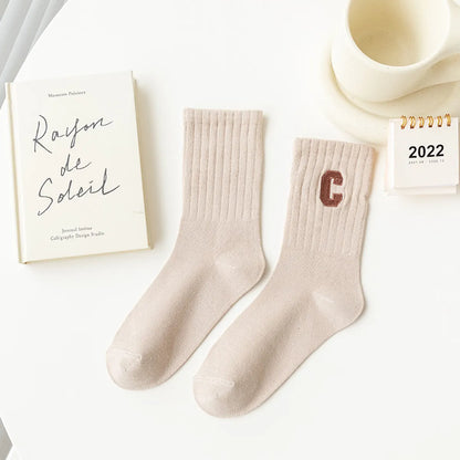 Women'S Fashion Letter Solid Color Cotton Crew Socks A Pair