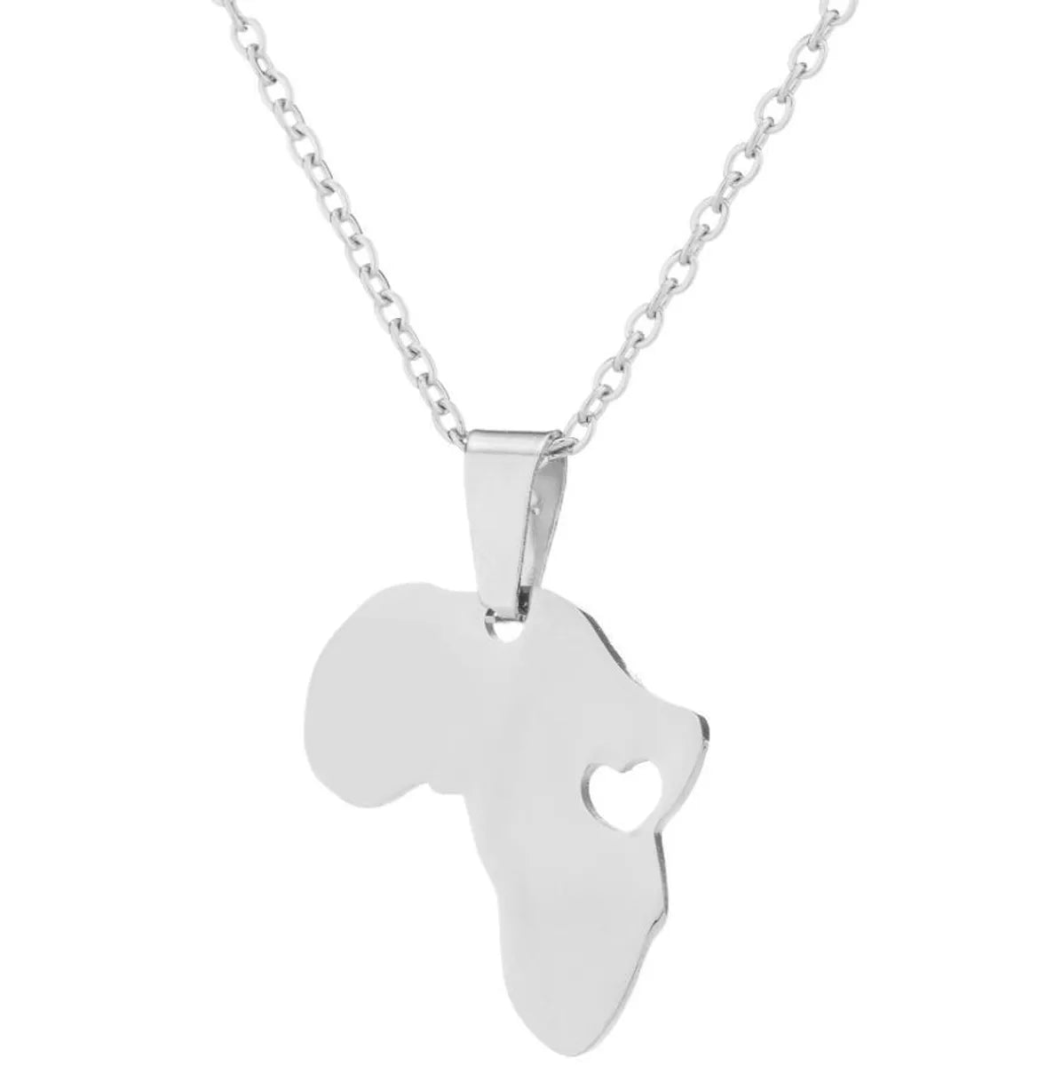 Women's Fashion Map Stainless Steel Pendant Necklace Plating Stainless Steel Necklaces