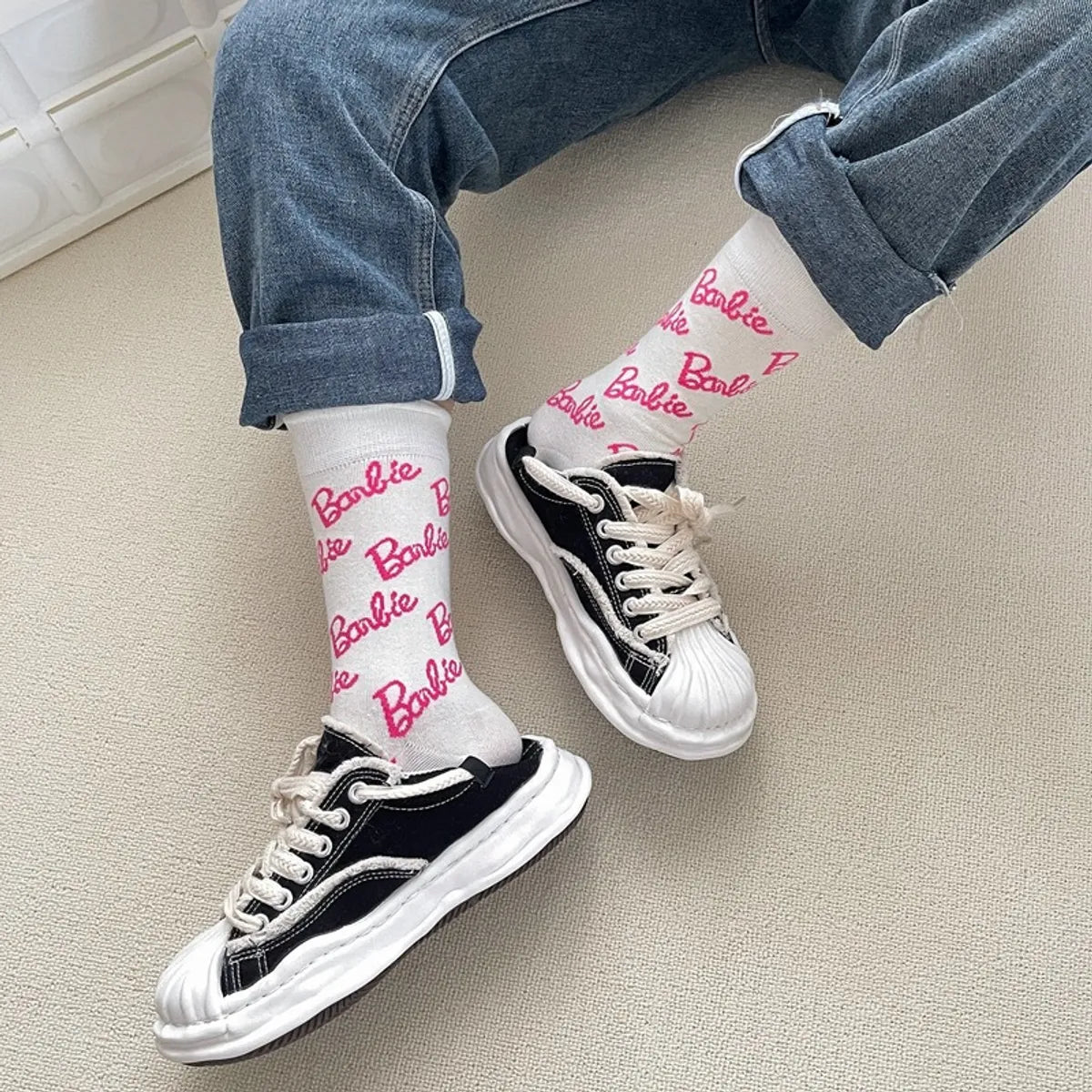 Women'S Fashion  Cotton Printing Crew Socks A Pair