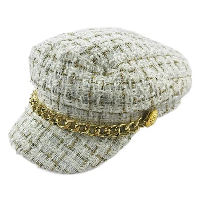 Women'S Fashion Plaid Chain Curved Eaves Beret Hat