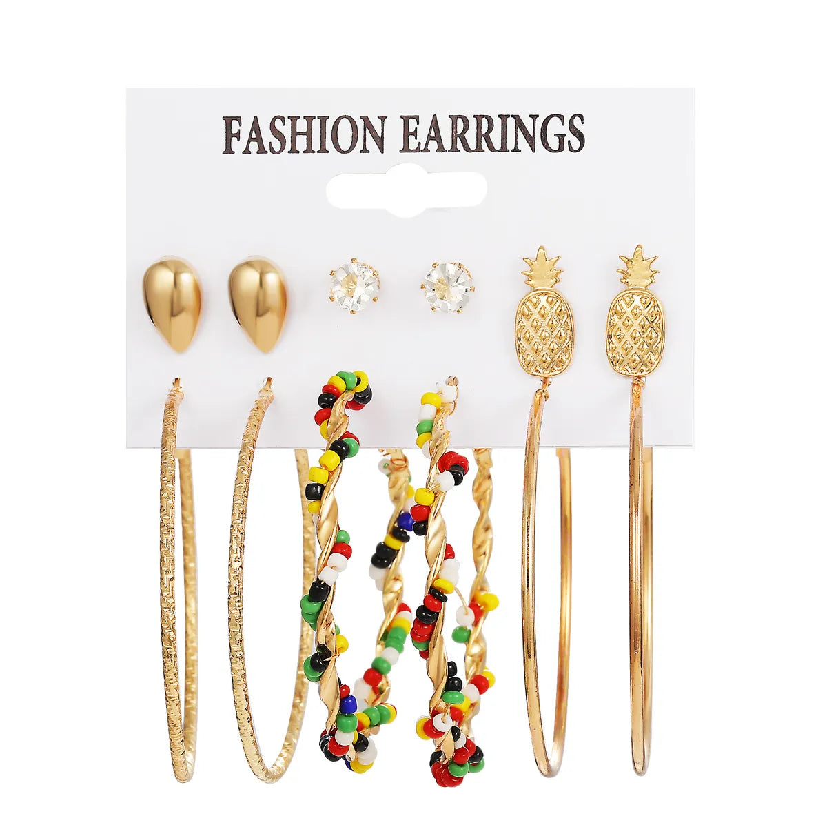 Women's Fashion Round Pineapple Alloy Earrings Metal Artificial Crystal Earrings