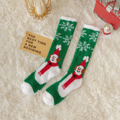 Women'S Fashion Santa Claus Snowman Elk Polyester Coral Fleece Embroidery Ankle Socks