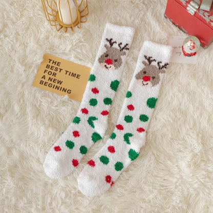 Women'S Fashion Santa Claus Snowman Elk Polyester Coral Fleece Embroidery Ankle Socks