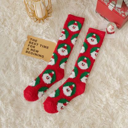 Women'S Fashion Santa Claus Snowman Elk Polyester Coral Fleece Embroidery Ankle Socks