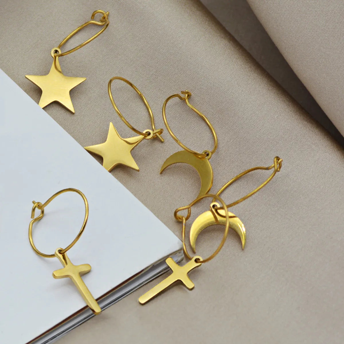 Women's Fashion Simple Style Cross Star Moon Titanium Steel Earrings Plating Stainless Steel Earrings