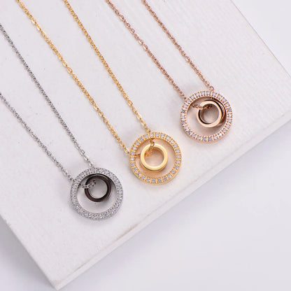 Fashion Simple Style Round Stainless Steel Diamond Rhinestones Pendant Necklace