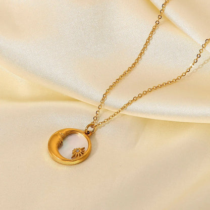 Fashion Simple Style Sun Moon Stainless Steel Plating Zircon Necklace