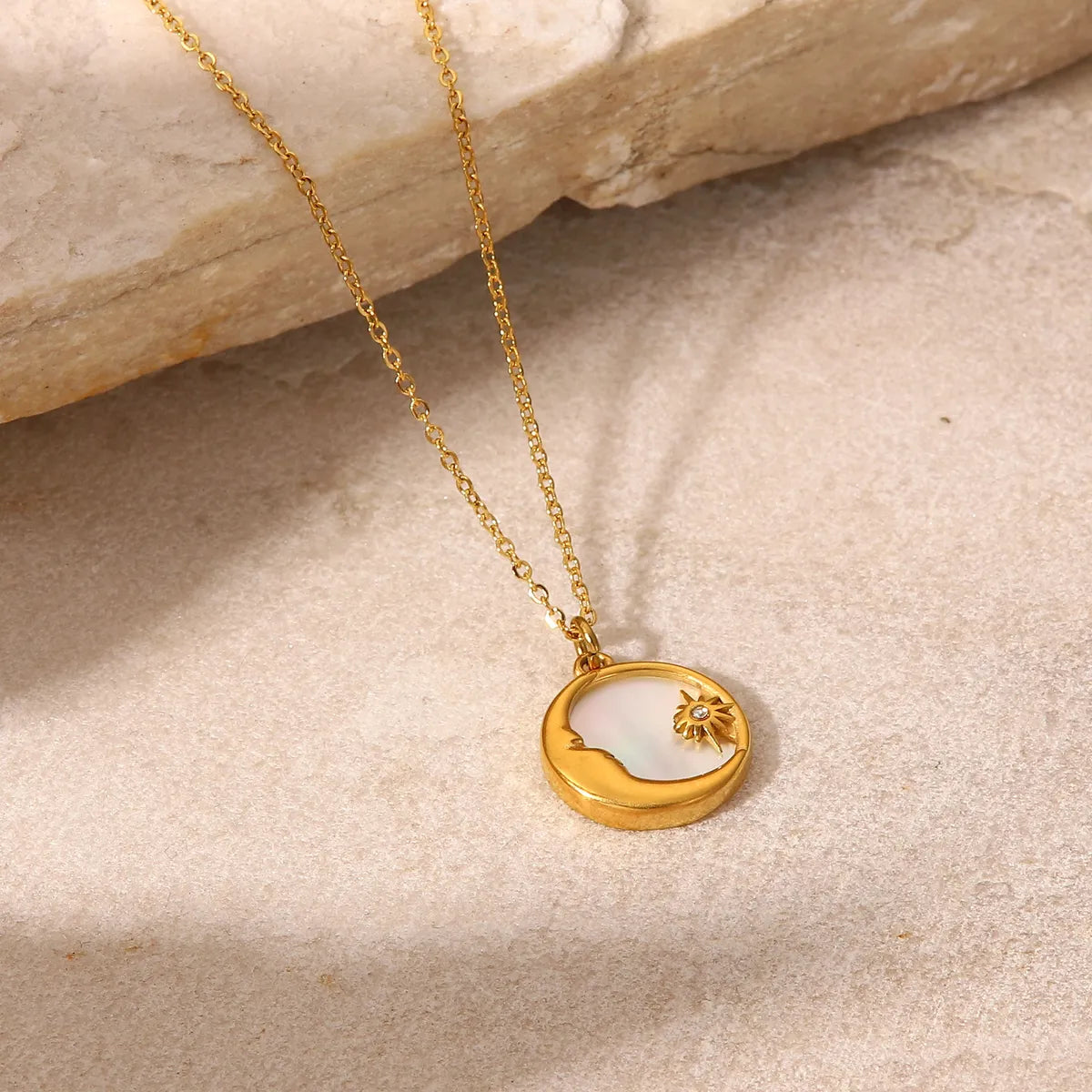 Fashion Simple Style Sun Moon Stainless Steel Plating Zircon Necklace