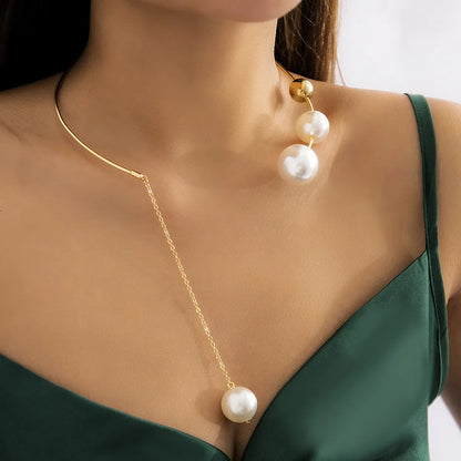 Fashion Solid Color Imitation Pearl Alloy Plating Choker