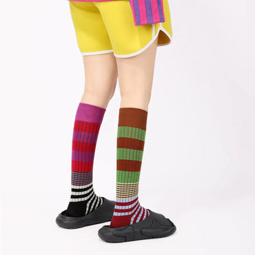 Women'S Fashion Stripe Cotton Jacquard Crew Socks 1 Set