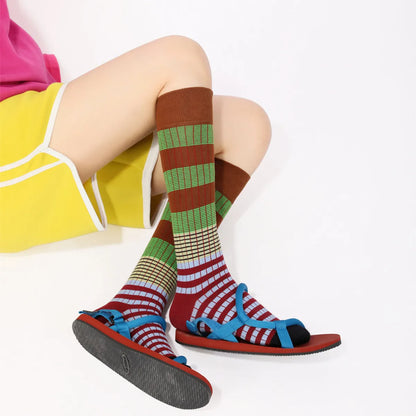 Women'S Fashion Stripe Cotton Jacquard Crew Socks 1 Set