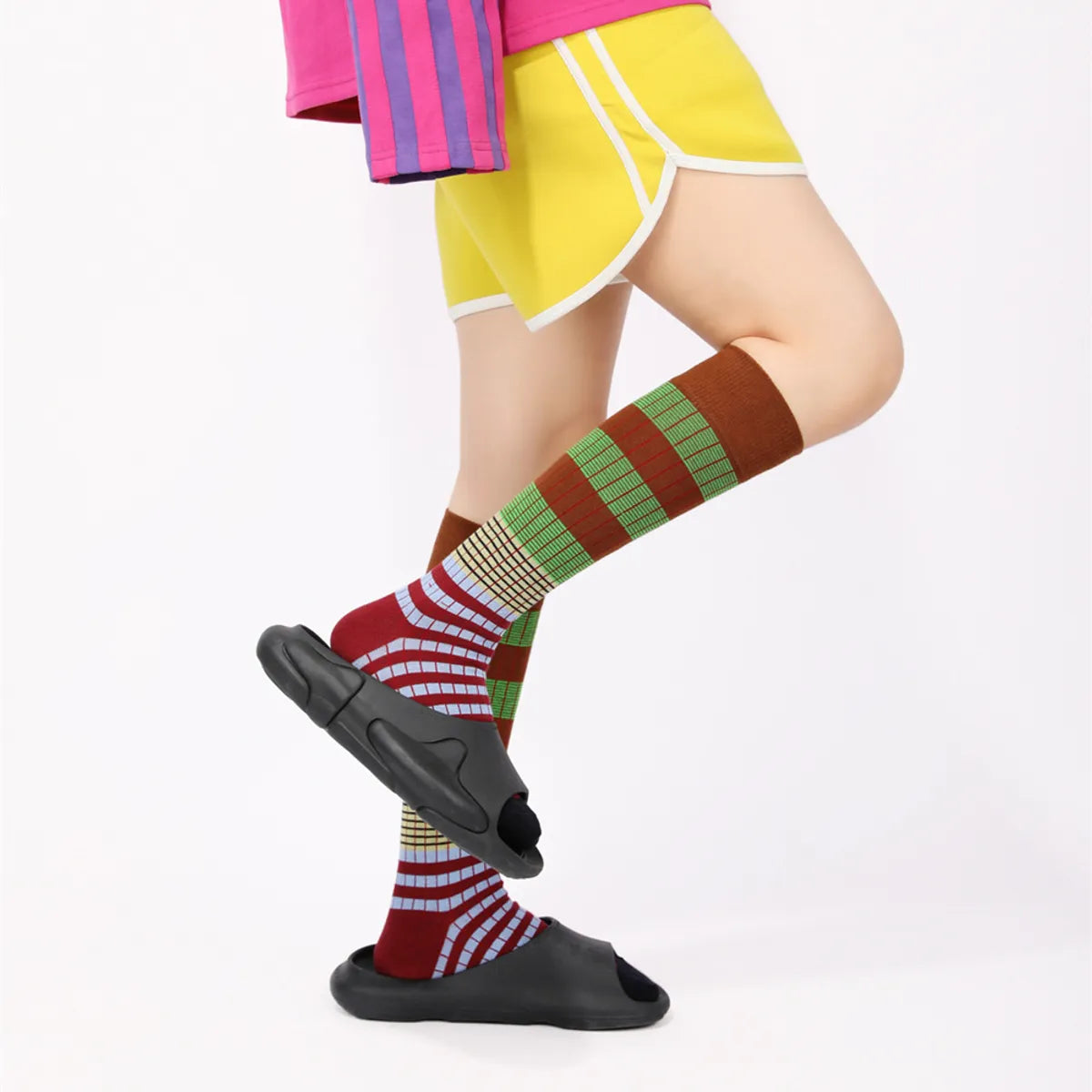 Women'S Fashion Stripe Cotton Jacquard Crew Socks 1 Set