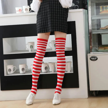 Women'S Fashion Stripe Polyester Over The Knee Socks 2 Pieces