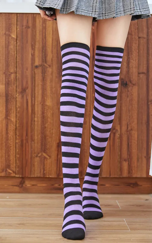 Women'S Fashion Stripe Polyester Over The Knee Socks 2 Pieces